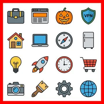Collection of 16 Flat Design Icons Representing Various Concepts. Ilustração Stock