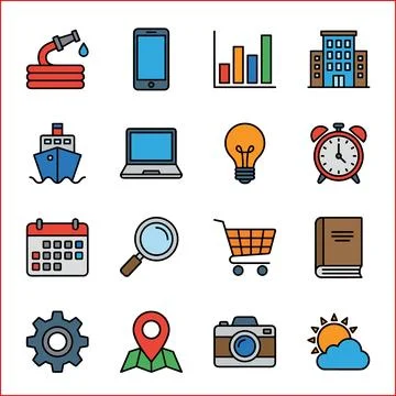 Collection of 16 Flat Design Icons Representing Various Concepts. Ilustração Stock