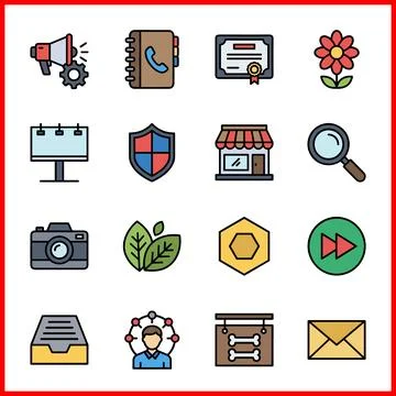 Collection of 16 Flat Design Icons Representing Business, Technology, and L.. Иллюстрация