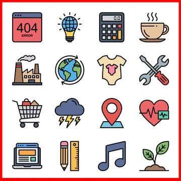 Collection of 16 Flat Design Icons Representing Various Concepts. Ilustração Stock