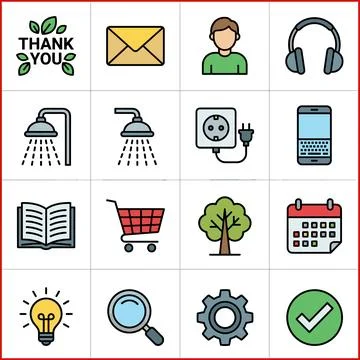 Collection of 16 Flat Icons Representing Various Concepts. Иллюстрация