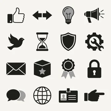 Collection of 16 flat vector icons representing communication, business, an.. イラスト素材
