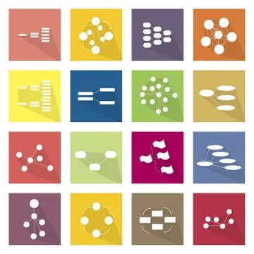Collection of 16 Flow Chart Diagram Icons Illustrazione stock