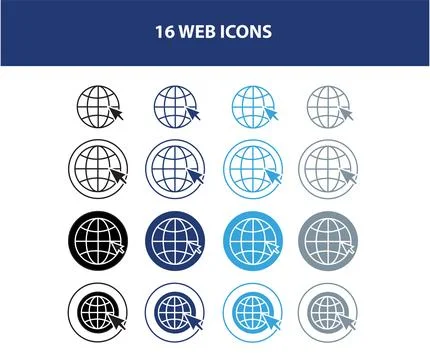 Collection of 16 Globe Web Icons Stock Illustration