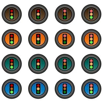 Collection of 16 isolated multicolor buttons (icons) - traffic lights Stock Illustration
