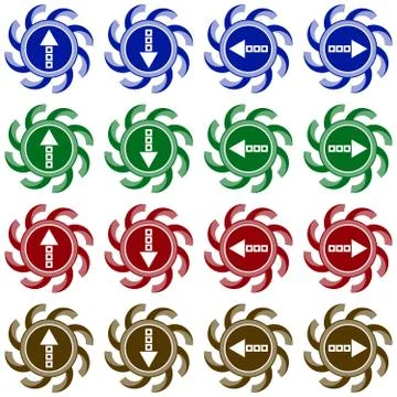 Collection of 16 isolated vector icons - arrows (up, down, left, right) Stock Illustration