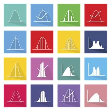 Collection of 16 Normal Distribution Curve Icons Stock Illustration