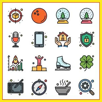 Collection of 16 Unique Flat Icons Representing Various Concepts. Illustration