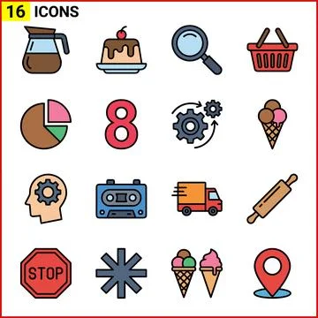 Collection of 16 Unique Flat Icons Representing Various Concepts. Иллюстрация