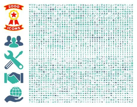 Collection Of 2000 Flat Vector Icons 스톡 일러스트