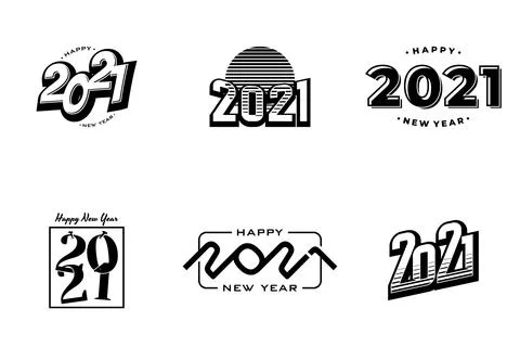 Collection of 2021 happy new year symbols Illustrazione stock