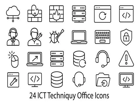 Collection of 24 ict technology office icons isolated on white background 스톡 일러스트