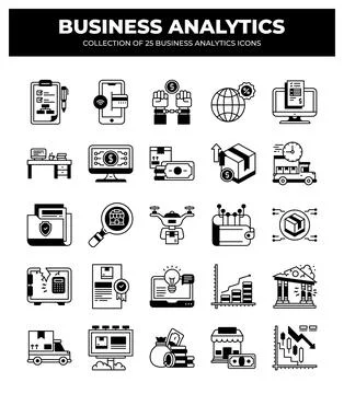 Collection of 25 Business Analytics Icons. Data Analysis. Financial Reports.. Stock Illustration