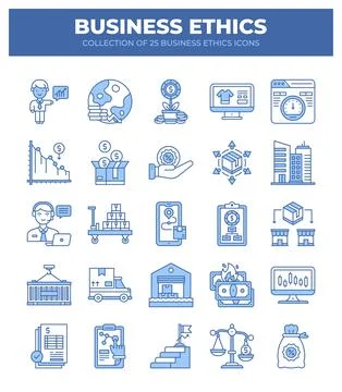 Collection of 25 Business Ethics Icons. A Guide to Ethical Business Practices Illustrazione stock