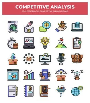 Collection of 25 Competitive Analysis Icons. Business Strategy. Market Rese.. Stock Illustration