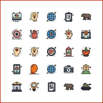 Collection of 25 Flat Icons Representing Business, Technology, and Concepts. Иллюстрация