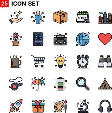 Collection of 25 Flat Icons Representing Various Concepts and Objects. Ilustração Stock