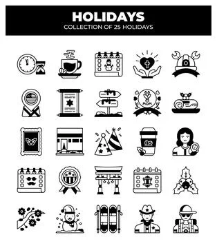 Collection of 25 Holidays. Icon Set for Festive Occasions Stock Illustration