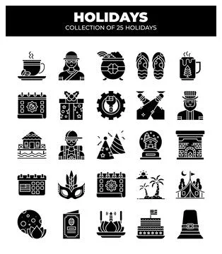Collection of 25 Holidays. Icon Set for Festive Occasions Stock Illustration