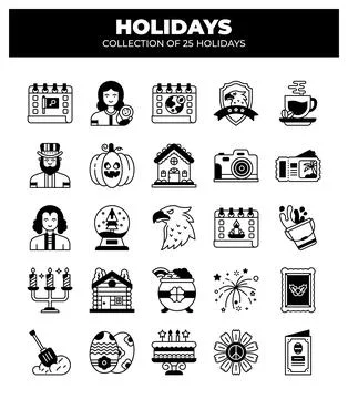 Collection of 25 Holidays. Icon Set for Festive Occasions Stock Illustration