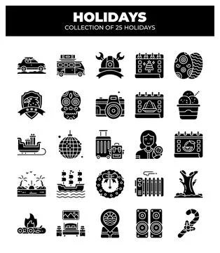 Collection of 25 Holidays. A Visual Guide to Festive Fun 스톡 일러스트