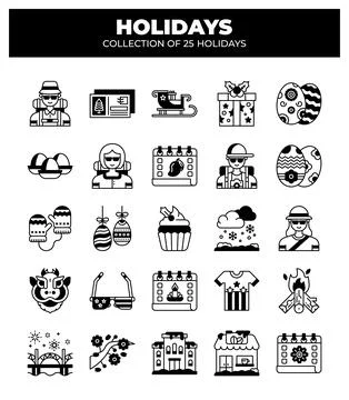 Collection of 25 Holidays. A Visual Guide to Festive Fun Illustrazione stock