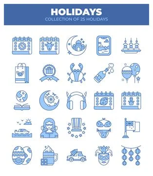 Collection of 25 Holidays. A Visual Guide to Festive Icons Illustrazione stock