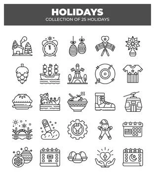 Collection of 25 Holidays. A Visual Guide to Festive Events Illustrazione stock