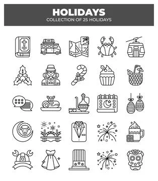 Collection of 25 Holidays. A Visual Guide to Festive Celebrations Around th.. 스톡 일러스트