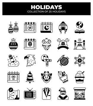 Collection of 25 Holidays. A Visual Guide to Festive Celebrations 스톡 일러스트