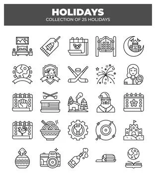 Collection of 25 Holidays. A Visual Guide to Festive Events Ilustración de archivo