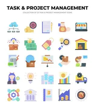 Collection of 25 Task &amp; Project Management Icons 스톡 일러스트