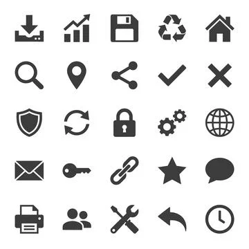 Collection of 25 universal flat gray icons for web and mobile applications,.. Stock Illustration
