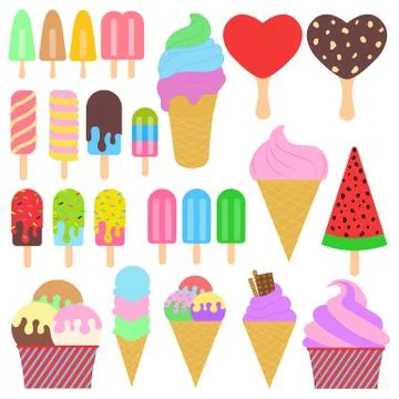 Collection of 25 vector ice cream illustrations isolated on white Illustrazione stock