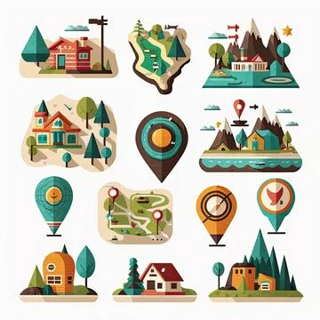 Collection of 2d vector location, Made by AI,Artificial intelligence Stock Illustration