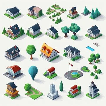 Collection of 2d vector location, Made by AI,Artificial intelligence Stock Illustration