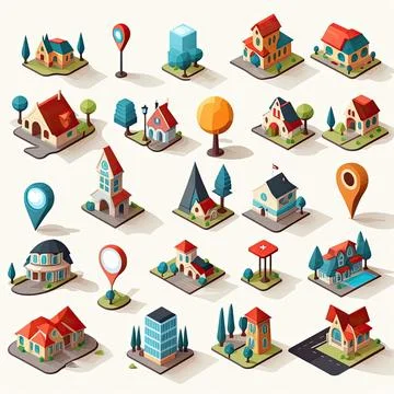 Collection of 2d vector location, Made by AI,Artificial intelligence Stock Illustration