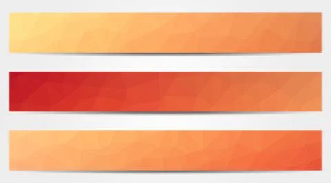 Collection of 3 isolated low polygonal orange full banners Stock Illustration