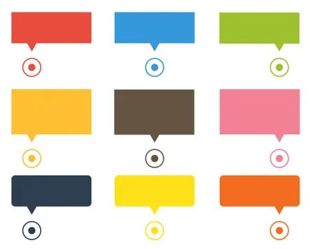 Collection of 3 sets of 3 speech bubbles - pins, text area - with map locatio Stock Illustration