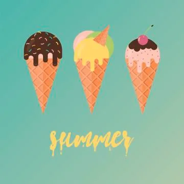 Collection of 3 vector ice cream illustrations. Flat design. Stock Illustration