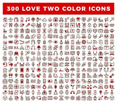 A collection of 300 love-themed two-color icons with romantic elements in a.. Stock-Illustration