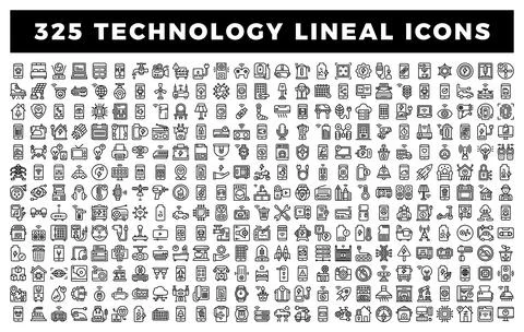 Collection of 325 technology linear icons representing smart home. IoT. and.. Stock Illustration