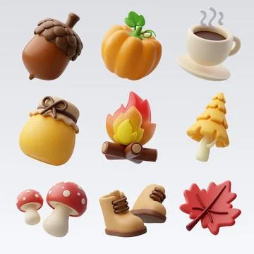 Collection 3d of Autumn forest elements, Hello autumn concept Stock Illustration