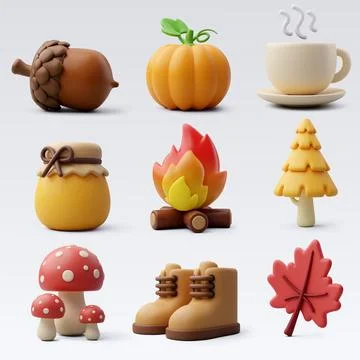 Collection 3d of Autumn forest elements, Hello autumn concept Stock Illustration