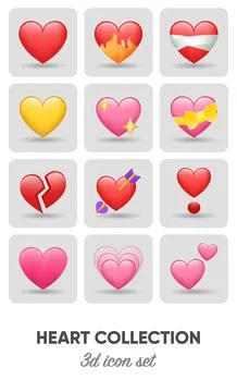 Collection of 3d colorful hearts vector emoji illustration icon イラスト素材