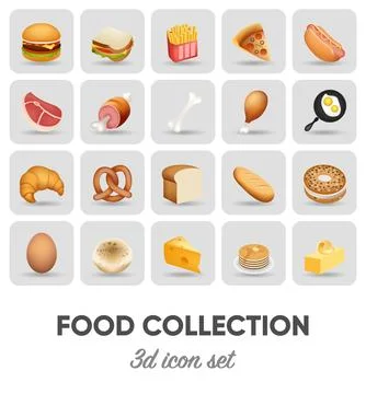 Collection of 3d food emoji vector illustration icons Illustrazione stock