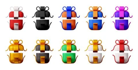 Collection of 3d rendering open gift box set Stock Illustration