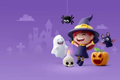 Collection of 3d Vector Halloween icon, Happy Halloween party concept. Stock Illustration