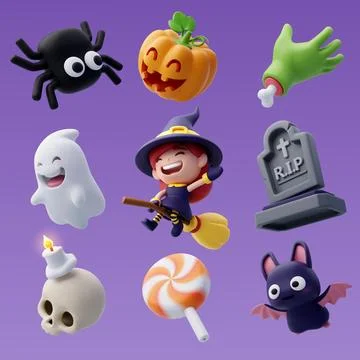 Collection of 3d Vector Halloween icon, Happy Halloween party concept. Stock Illustration