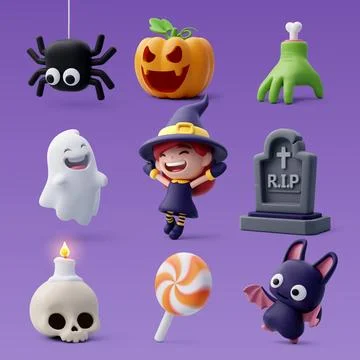 Collection of 3d Vector Halloween icon, Happy Halloween party concept. Stock Illustration